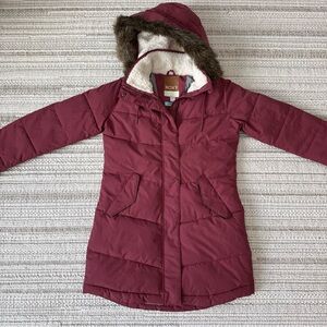 Roxy Women Size Small Ellie Hooded Faux-Fur-Trim Puffer Jacket Knee Length